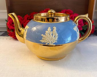 Gibsons Staffordshire England Blue and Gold Jasperware Teapot - Etsy