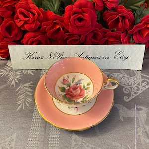 Aynsley Teacup and Saucer Pink with Pink Rose C1260
