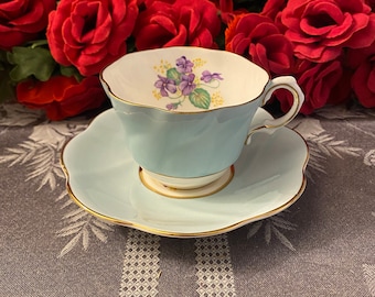 Royal Taunton Baby Blue and Violets Teacup and Saucer Set