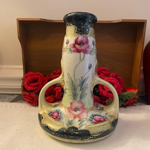 Hand Painted Nippon Moriage Two Handled Vase