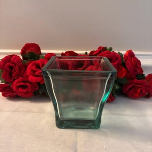 Vintage Heavy Green Pressed Glass Decorative Vase/Planter