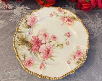 Pitkin and Brooks, Bawo and Dotter Elite Limoges Pink Floral Beaded Edge Plate