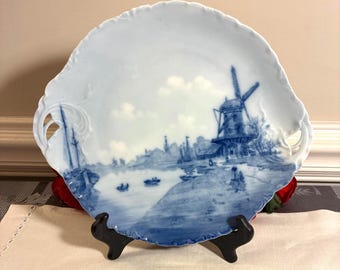 RC Rosenthal Delft Versailles Windmill Cake Plate, Circa 1907-1956