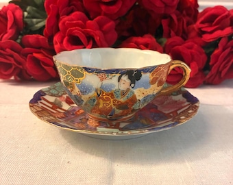 Japanese Geisha Girl Teacup and Saucer