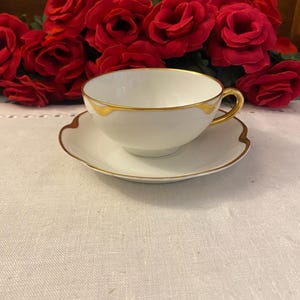 Theodore Haviland Limoges France White and Gold Teacup and Saucer