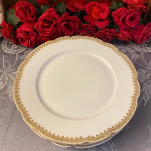 T & V Tressemann and Vogt Limoges White and Gold Dinner Plates, set of 4