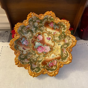 Hand Painted Nippon Orange and Floral Bowl