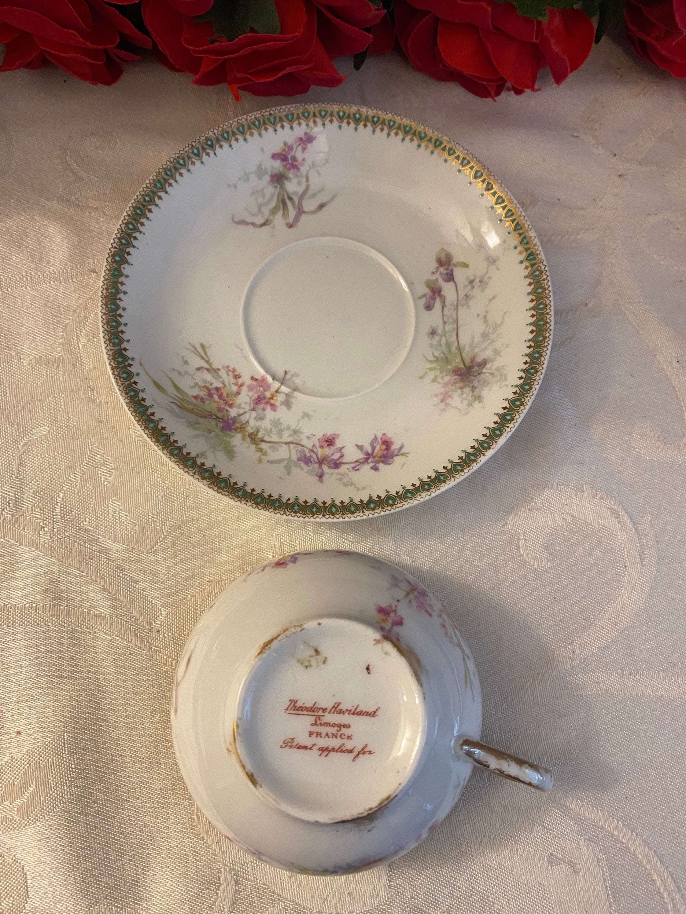 Theodore Haviland Limoges France Pink Floral Teacup and Saucer Etsy