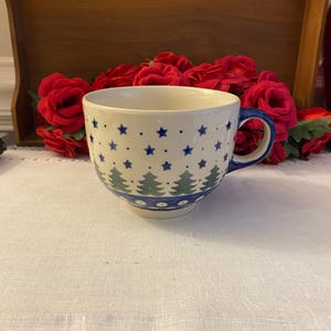 Polish Manufaktura Boleslawiec Pine Tree and Stars Large Mug/Soup Cup