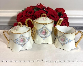 Zeh Scherzer Bavaria Tea Set: German Bone China, Early 1900s