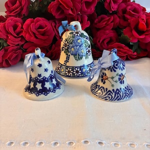 Trio of Boleslawiec Polish Pottery Bells