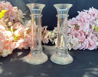 Clear Pressed Glass Taper Candle Holders