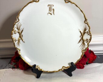 Haviland Limoges Ranson White with Gold Edge Monogrammed “H” Charger/Chop Plate