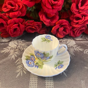 Vintage Shelley Morning Glory Demitasse Teacup and Saucer Set