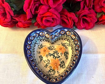 Handmade Polish Manufaktura Boleslawiec Unikat Heart Shaped  Bowl
