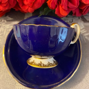 Aynsley Teacup and Saucer Cobalt Blue and Gold