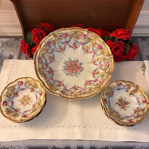 Hand Painted Nippon Gold And Pink Berry Bowl Set
