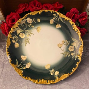 T & V Tressemann and Vogt Limoges White Charger Plate Green and Gold Floral