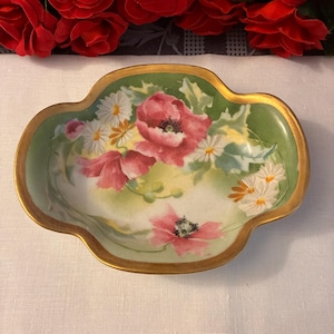 George Borgfeldt Coronet Limoges Hand Painted Pink Floral Tray