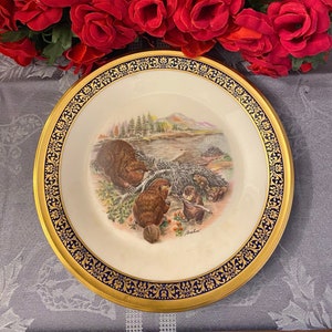 Lenox 1977 Cobalt and Gold Edged Woodland Wildlife Beavers Collectors Plate
