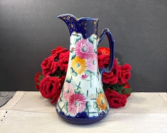 Hand Painted Nippon Spider Mums 10” Pitcher: Vintage Fine Bone China, Morimura Bros