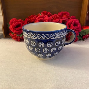 Polish Manufaktura Boleslawiec Blue Swirl Large Mug/Soup Cup