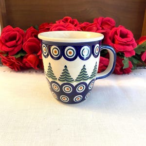 Handmade Boleslawiec Polish Pottery Pine Trees  Coffee Mug