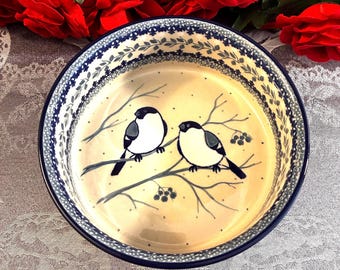 Handmade Polish Ceramika Artystyczna Boleslawiec Unikat Waiting Birds Bowl 6x2.25”