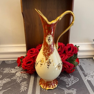 Eton China Red and Gold Gilt Ewer