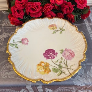 T & V Tressemann and Vogt Limoges White Charger Plate with Rose and Gold / Vintage Limoges / Limoges France / French Decor