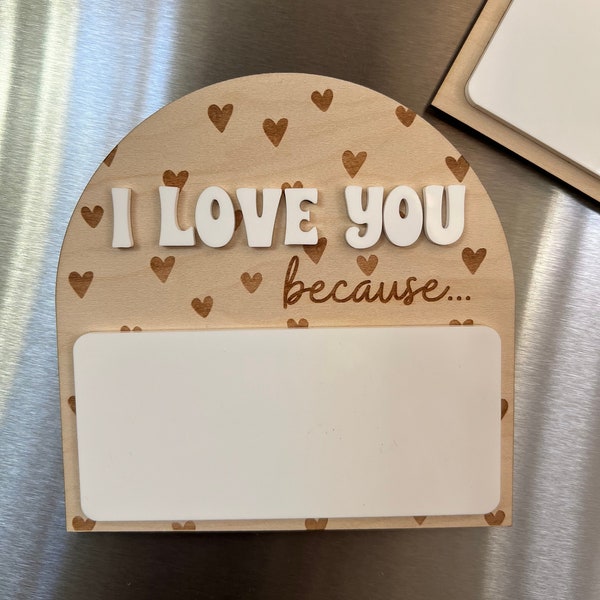 I love you because, Love message board, Valentine's gift, Couples gift, Magnetic message board, Dry erase gift, I love you message board