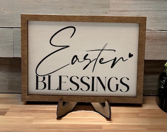 Easter blessings sign, Easter tiered tray sign, Christian Easter sign, Spring sign, Easter decor, Small Easter wood sign, Easter home decor