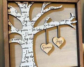 Personalized tree with hearts gift, Wedding gift, Anniversary gift, Engagement gift, Wedding tree