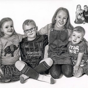 Personalised hand-drawn pencil portrait from photo, graphite and charcoal realistic portrait, commissioned drawing, custom portrait
