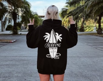 Surfing Is Life Hoodie, Surfartröja, Surfinghoodie, Rundkragehoodie för kvinnor, Damtröja, Surfinghoodie