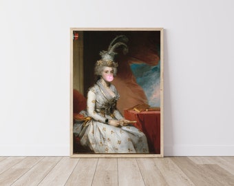 Digital Print of a Woman Blowing Bubble Gum, Downloadable Printable Art, 19th Century Art Print, Altered Portrait Digital Art Print, Print