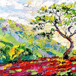 Poppy Fields Painting Original Oil Painting Impasto Wall Art Mountain Art Work Poppies Landscape by LeisanArt