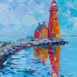 Lighthouse Painting Ocean Original Art Beach Wall Art Nautical Painting Coastal Artwork Original Oil Painting by LeisanArt