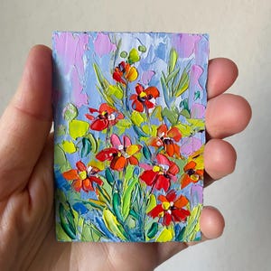Pintura de flores de papoula Pintura original Pequena pintura floral Flores vermelhas Pequena arte de parede Arte de parede de casa de bonecas por LeisanArt