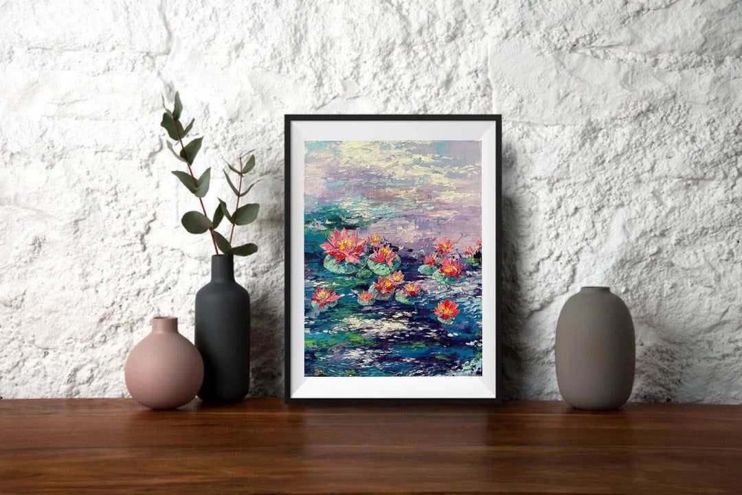 Water Lilies Oil Painting on Canvas Flowers Impasto Pond Painting Lotus ...