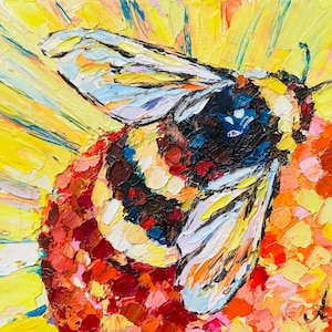 Bee Painting Bumblebee Painting Original Art Insect Painting Animal Artwork by LeisanArt
