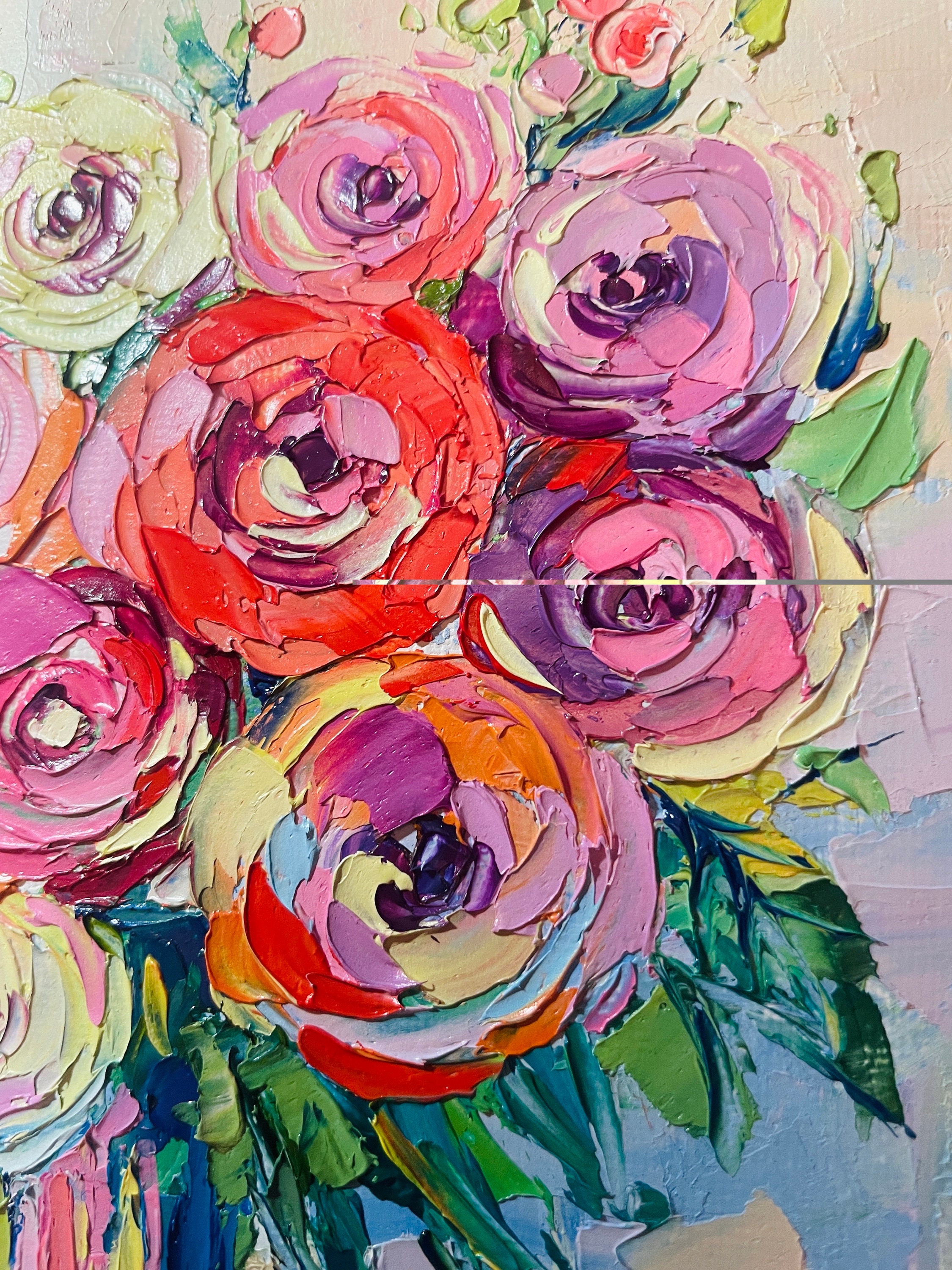 Rose Oil Painting Flower Painting Original Impasto Oil Painting Pink ...