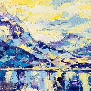 Mountain Landscape Lake Painting Original Oil Painting Landscape Painting Impasto Textured Artwork by LeisanArt