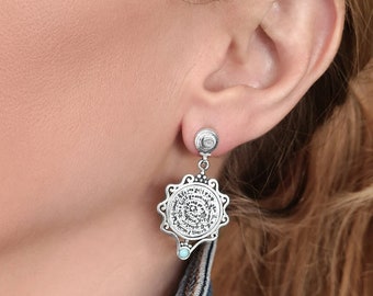 Earrings ''Disc of Phaistos'' in sterling silver 925 with turquoise