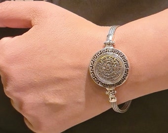 Handmade silver "Disc of Phaistos'' bracelet in sterling silver 925