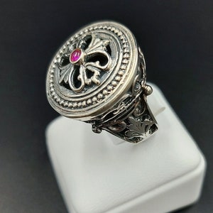 Handmade Byzantine style ring in sterling silver 925 with garnet gemstone /Ancient Greek /Museum jewelry /Byzantine ring /Art Luxury image 2