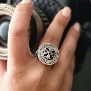 Handmade Byzantine style ring in sterling silver 925  with garnet gemstone /Ancient Greek /Museum jewelry /Byzantine ring /Art Luxury