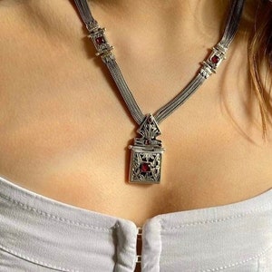 Handmade Byzantine style Garnet necklace in sterling silver 925