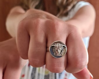 Handmade Medusa ring in sterling silver 925