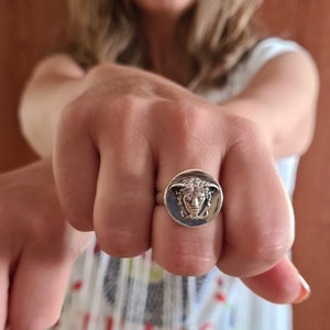 Handmade Medusa ring in sterling silver 925